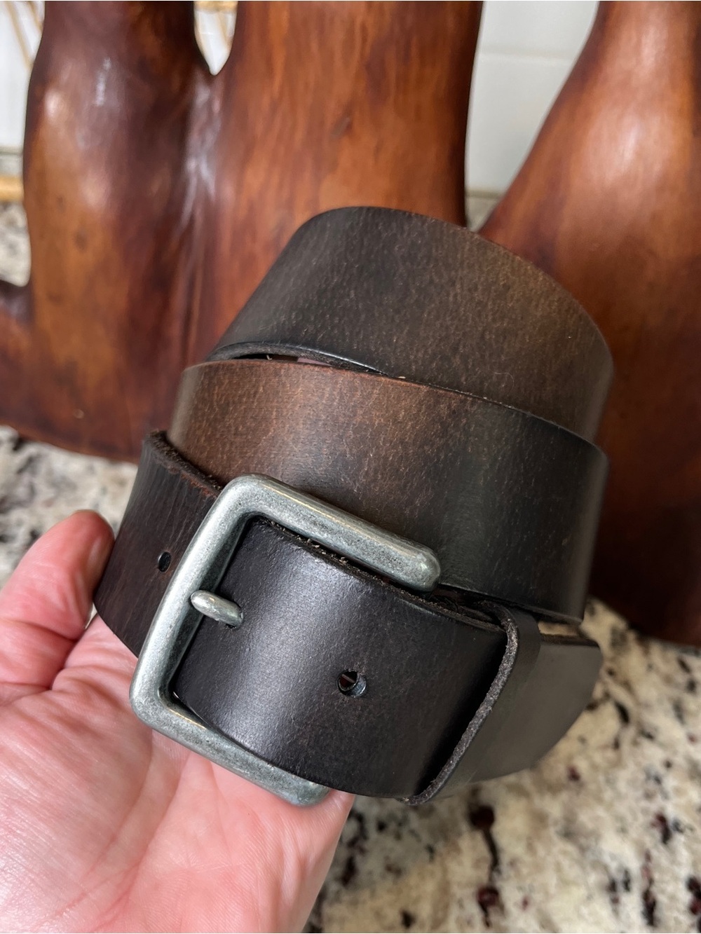 Vintage American Eagle Men's Dark Brown Leather Belt with Metal Buckle - Picture 2 of 8